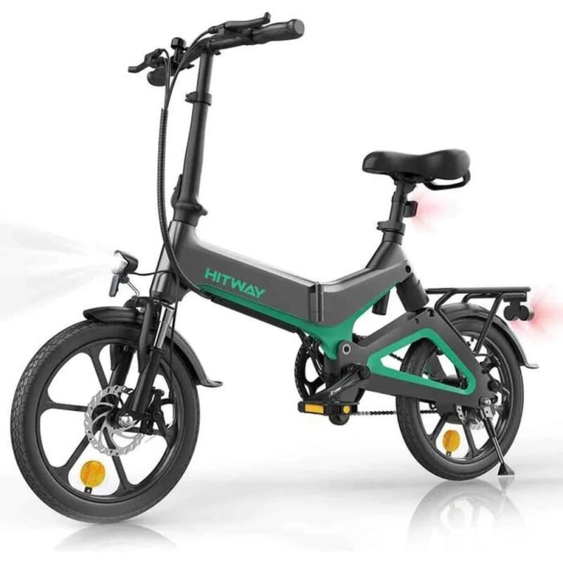 HITWAY Vélos électriques, Alliage de magnésium Pliable de 16” à Hauteur réglable Portable - Freins à Double Disque E-Bike Noir