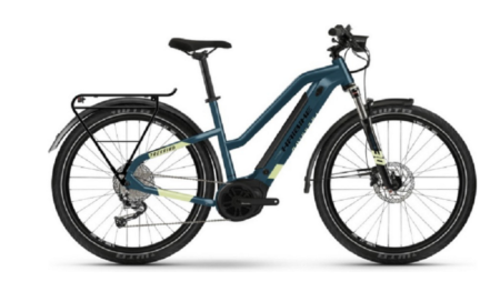 VTC Électrique Haibike Trekking 5 Trapez i500Wh Shimano Alivio M3100 9V Bleu / Jaune Canary 2022